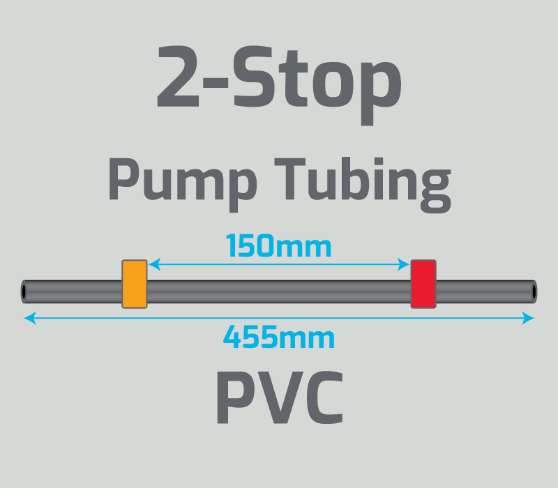 View 2-Stop PVC Orange/Red Pump Tubing (ID:0.19mm, L: 455mm, Bridge:150mm)