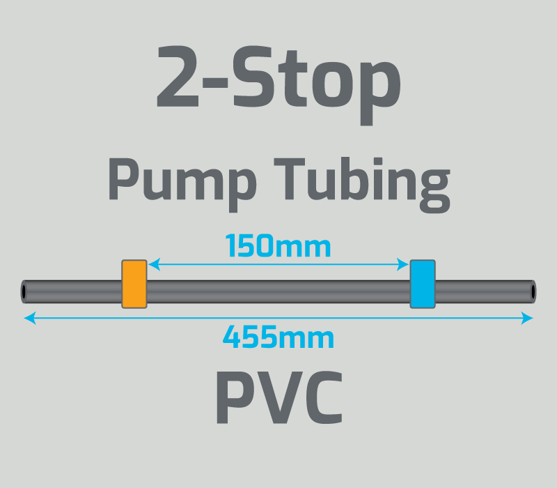 View 2-Stop PVC Orange/Blue Pump Tubing (ID:0.25mm, L: 455mm, Bridge:150mm)