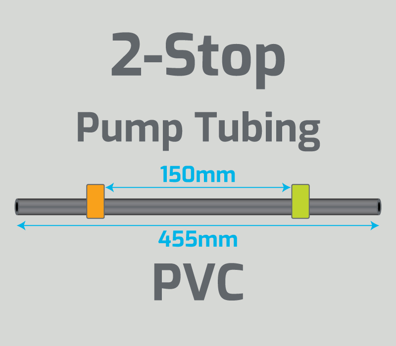 View 2-Stop PVC Orange/Green Pump Tubing (ID:0.38mm, L: 455mm, Bridge:150mm)