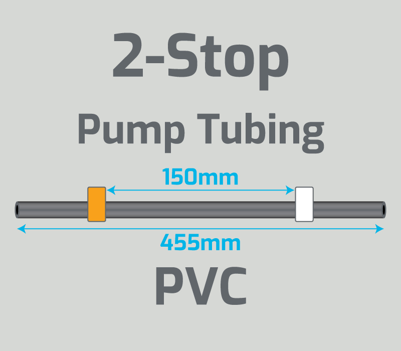 View 2-Stop PVC Orange/White Pump Tubing (ID:0.64mm, L: 455mm, Bridge:150mm)