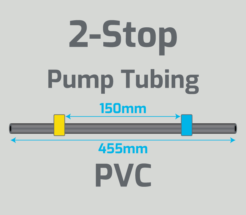 View 2-Stop PVC Yellow/Blue Pump Tubing (ID:1.52mm, L: 455mm, Bridge:150mm)