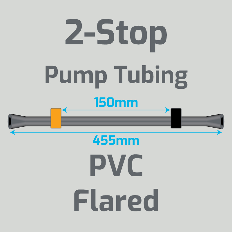 View 2-Stop PVC Flared Orange/Black Pump Tubing (ID:0.13mm, L: 455mm, Bridge:150mm)