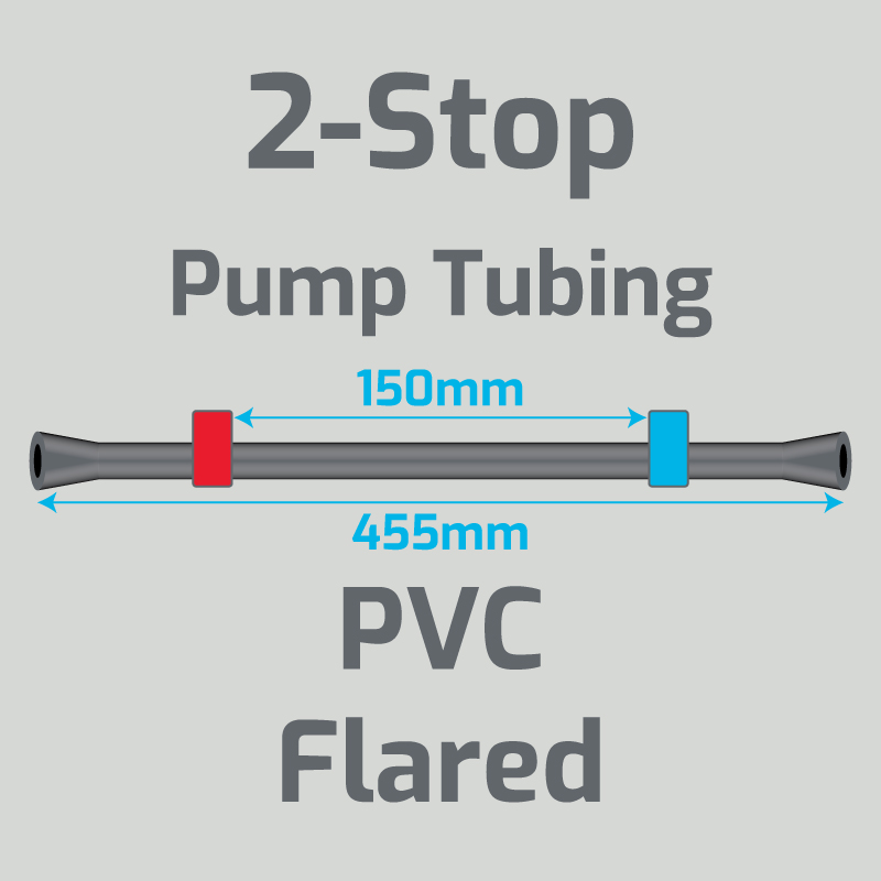 View 2-Stop PVC Flared Red/Blue Pump Tubing (ID:0.31mm, L: 455mm, Bridge:150mm)