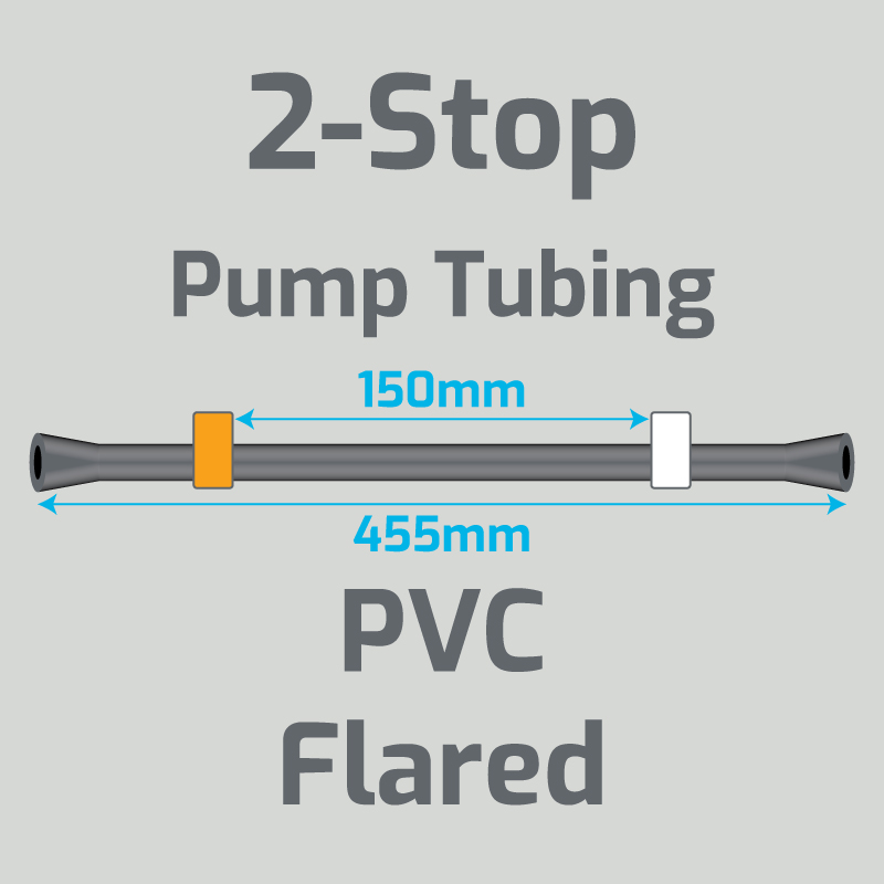 View 2-Stop PVC Flared Orange/White Pump Tubing (ID:0.64mm, L: 455mm, Bridge:150mm)