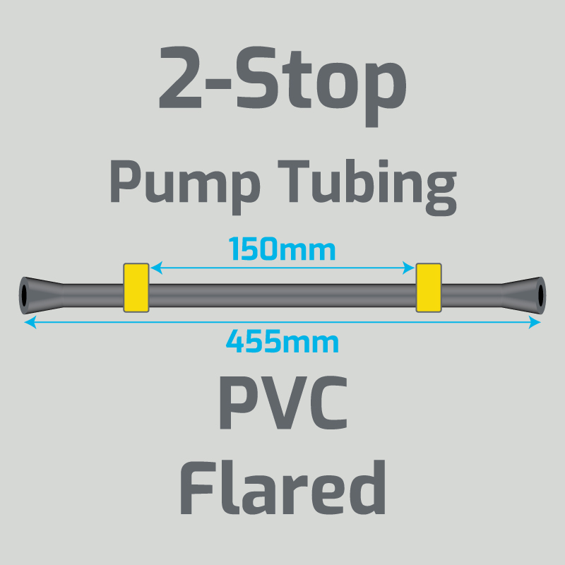 View 2-Stop PVC Flared Yellow/Yellow Pump Tubing (ID:1.42mm, L: 455mm, Bridge:150mm)