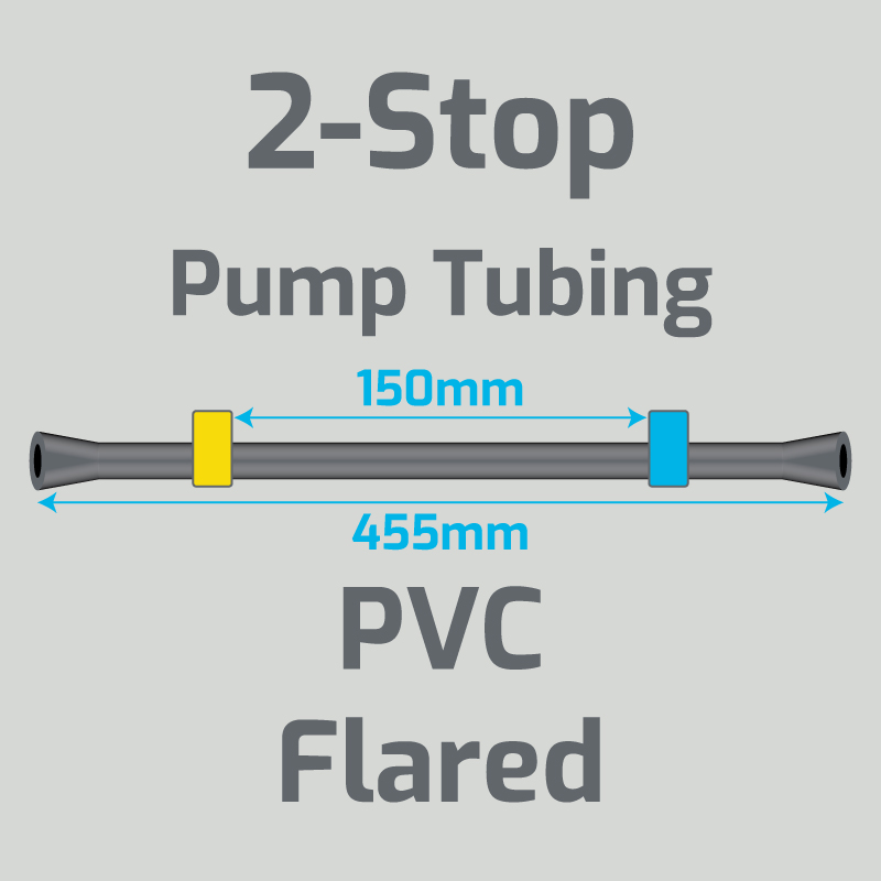 View 2-Stop PVC Flared Yellow/Blue Pump Tubing (ID:1.52mm, L: 455mm, Bridge:150mm)