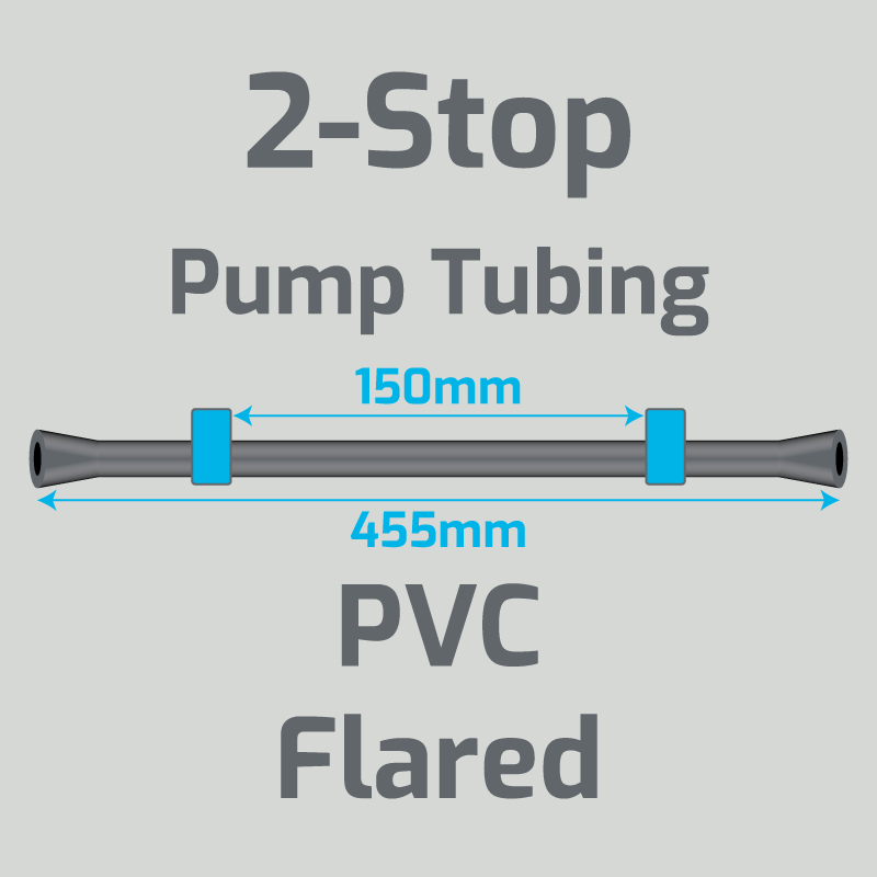 View 2-Stop PVC Flared Blue/Blue Pump Tubing (ID:1.65mm, L: 455mm, Bridge:150mm)