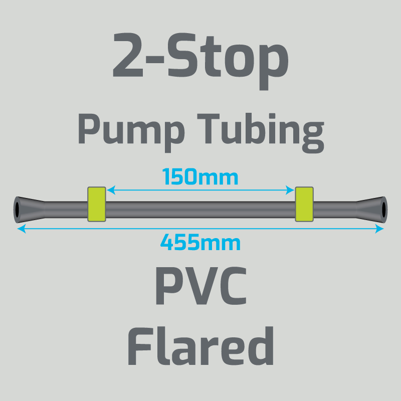 View 2-Stop PVC Flared Green/Green Pump Tubing (ID:1.85mm, L: 455mm, Bridge:150mm)