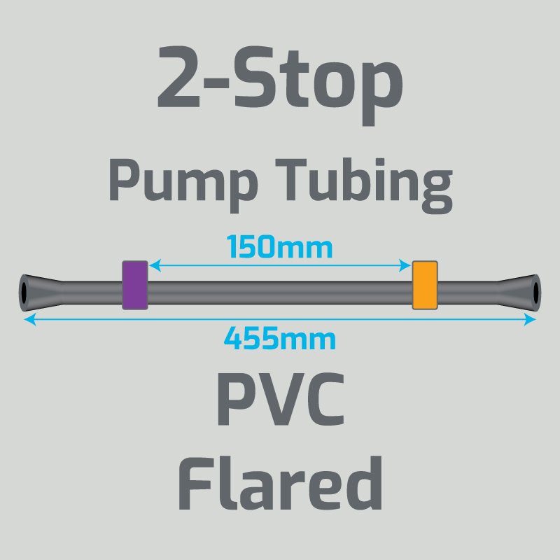 View 2-Stop PVC Flared Purple/Orange Pump Tubing (ID:2.54mm, L: 455mm, Bridge:150mm)