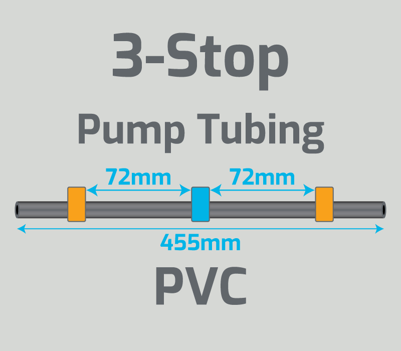 View 3-Stop PVC Orange/Blue/Orange Pump Tubing (ID:0.25mm, L455mm, Bridge: 72/72mm)
