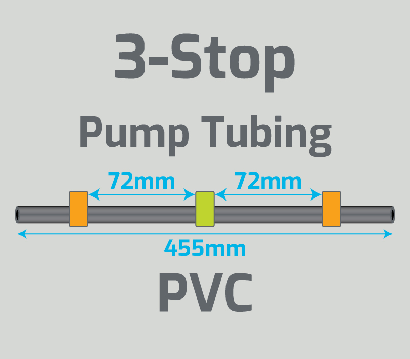 View 3-Stop PVC Orange/Green/Orange Pump Tubing (ID:0.38mm, L455mm, Bridge: 72/72mm)