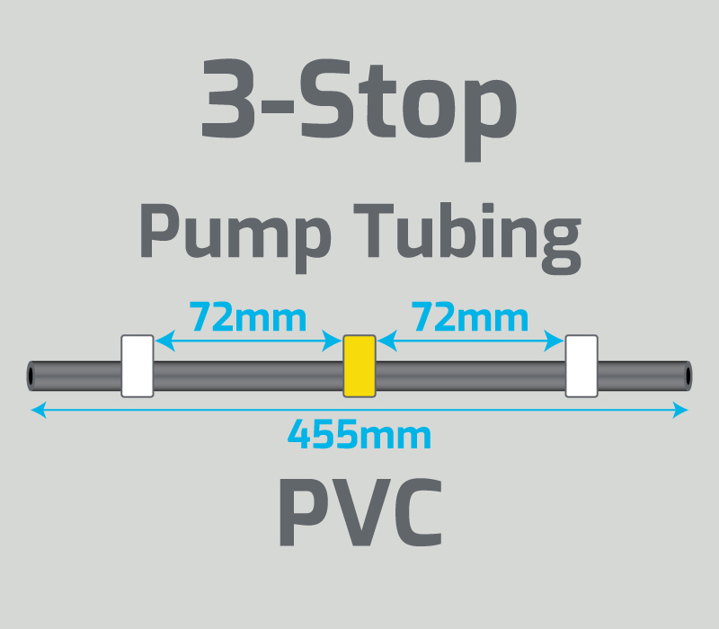 View 3-Stop PVC White/Yellow/White Pump Tubing (ID:0.57mm, L455mm, Bridge: 72/72mm)