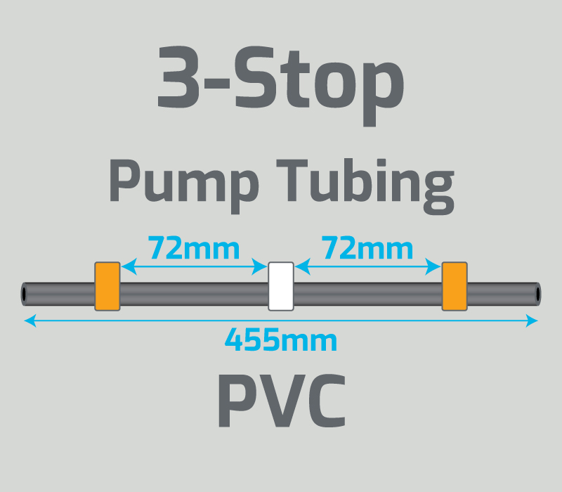 View 3-Stop PVC Orange/White/Orange Pump Tubing (ID:0.64mm, L455mm, Bridge: 72/72mm)