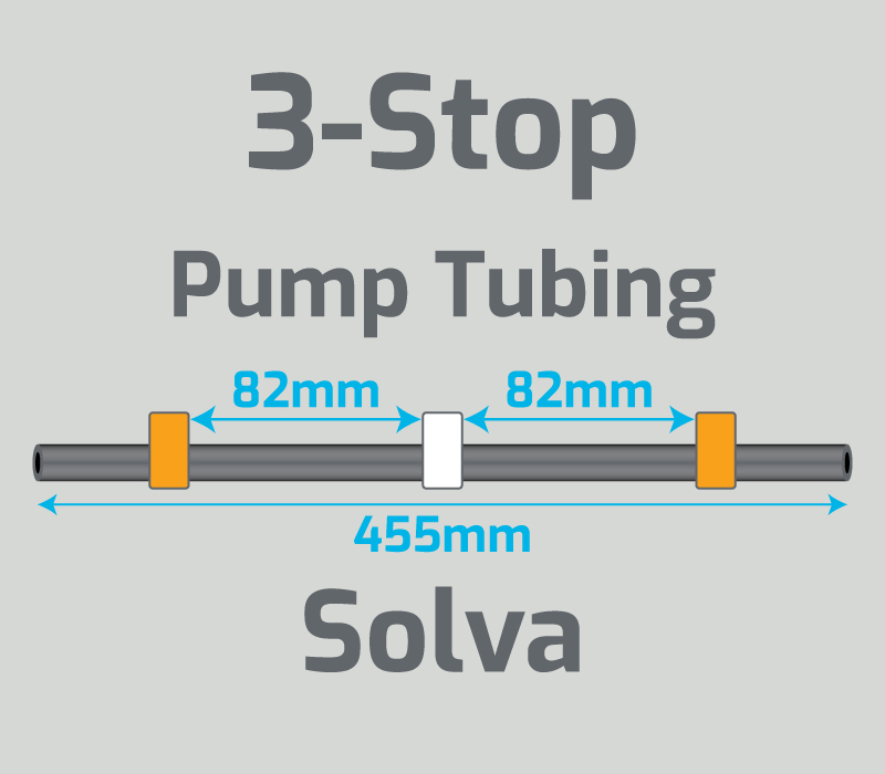 View 3-Stop Solva Orange/White/Orange Pump Tubing (ID:0.64mm, L455mm, Bridge: 82/82mm)