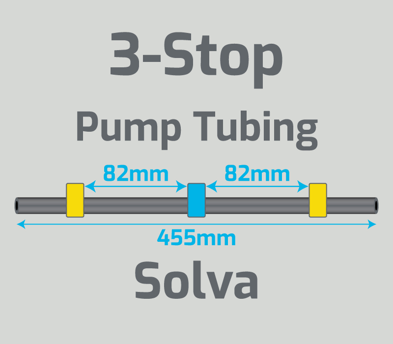 View 3-Stop Solva Yellow/Blue/Yellow Pump Tubing (ID:1.52mm, L455mm, Bridge: 82/82mm)