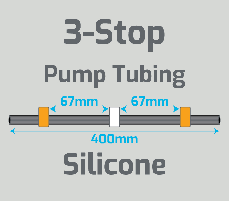 View 3-Stop Silicone Orange/White/Orange Pump Tubing  (ID:0.64mm, L: 400mm, Bridge:67/67mm)