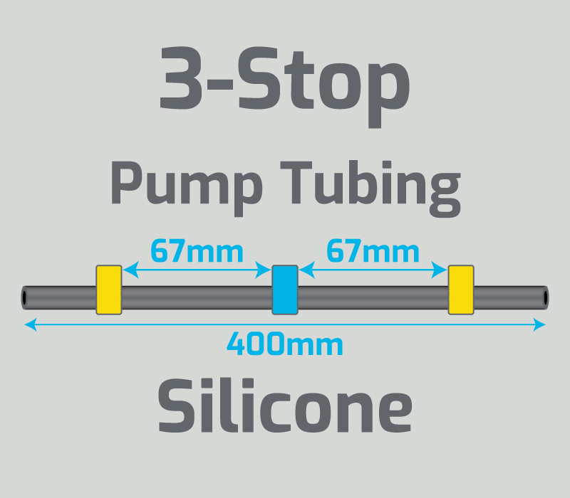 View 3-Stop Silicone Yellow/Blue/Yellow Pump Tubing  (ID:1.52mm, L: 400mm, Bridge:67/67mm)